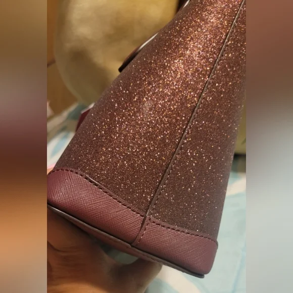 Kate Spade Glitter Burgundy Tote with Dual Handles and Crossbody Strap - Picture 7 of 8